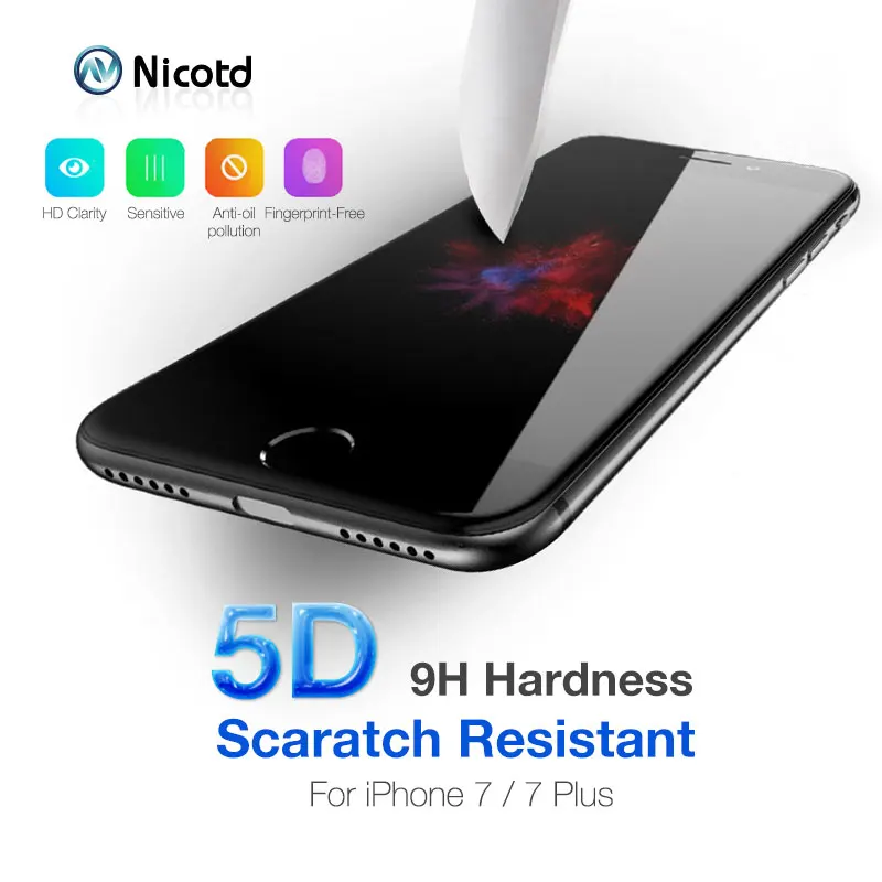 5D Tempered Glass for iPhone 8 Screen Protector 6 6s Plus Phone Protective on the 7 X | Мобильные телефоны и аксессуары