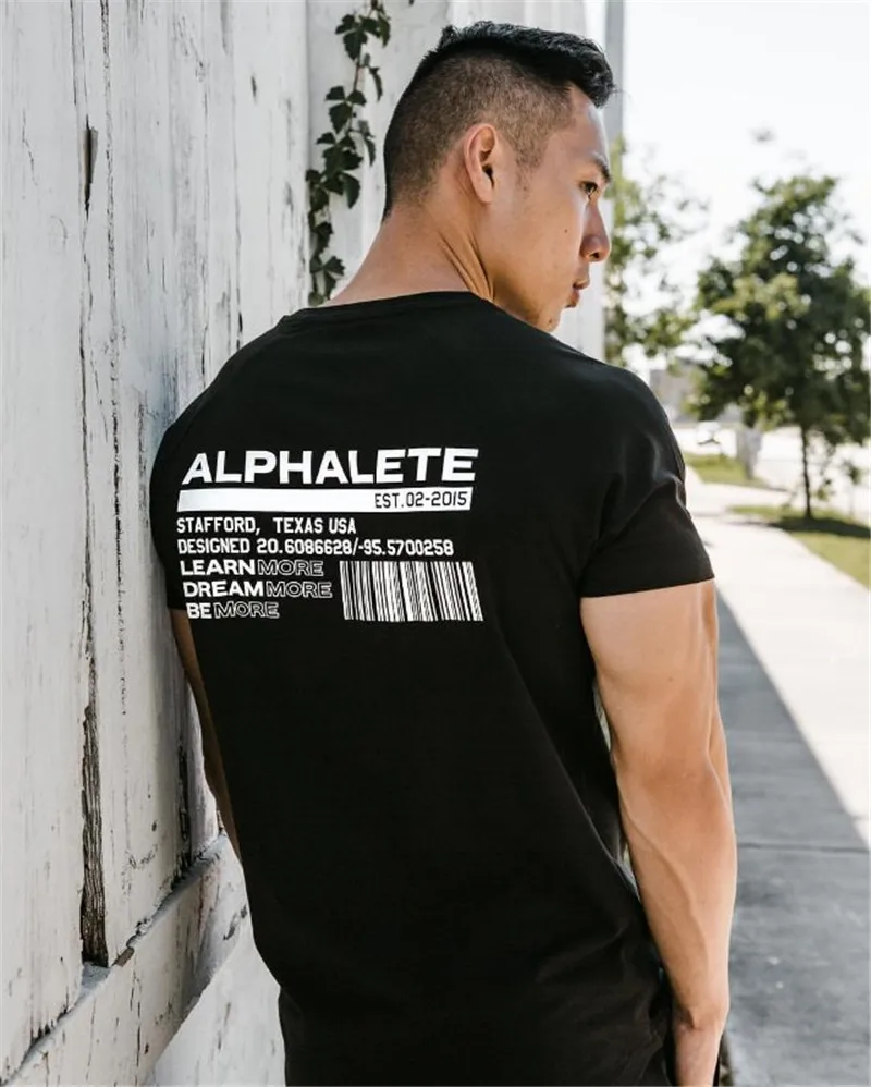 ALPHALETE Новая мужская футболка для тренажерного зала фитнес-футболки для бодибилдинга мужские модные футболки хлопок короткий рукав Повседневная брендовая одежда