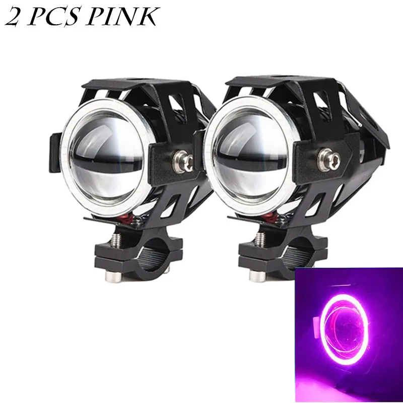 2 Pcs Pink QIPO мотоцикл ангельские глазки фары лампы Hi-lo луч U7 Светодиодный прожектор 12 В подходит для Honda Yamaha - Цвет: 2 Pcs Pink