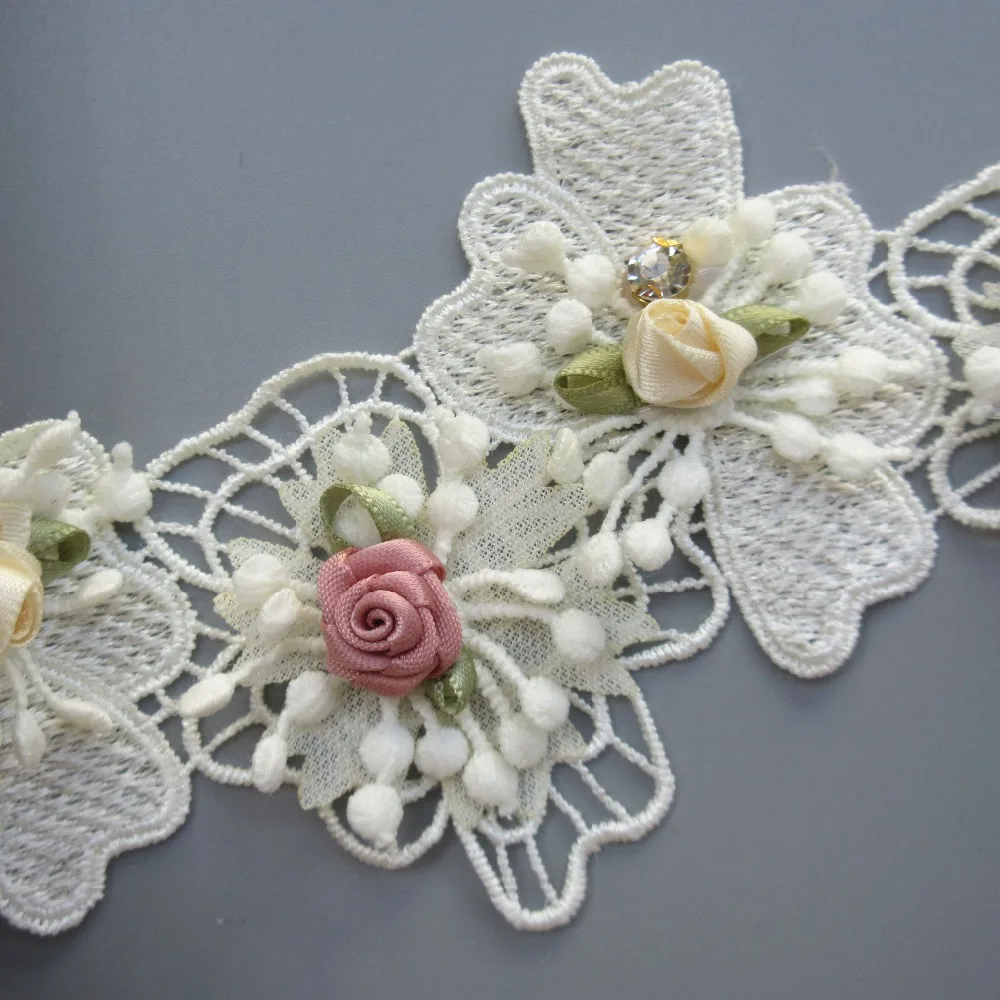 1 Meter 8cm Apricot Diamond Fabric Flower Lace Edge Trim Ribbon Embroidered Applique Sewing Craft Crochet Wedding Dress Clothes | Дом и сад