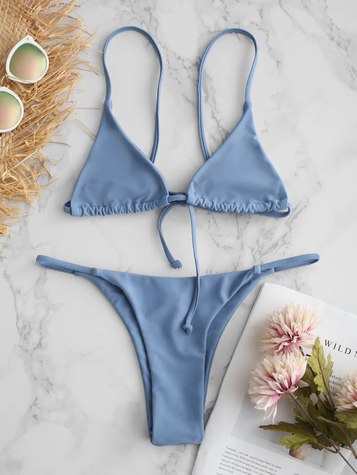 ZAFUL Cami Bralette Thong String Bikini Set Low Waisted Spaghetti Straps Swimming Suit For Women Push Up Bathing Biquini |