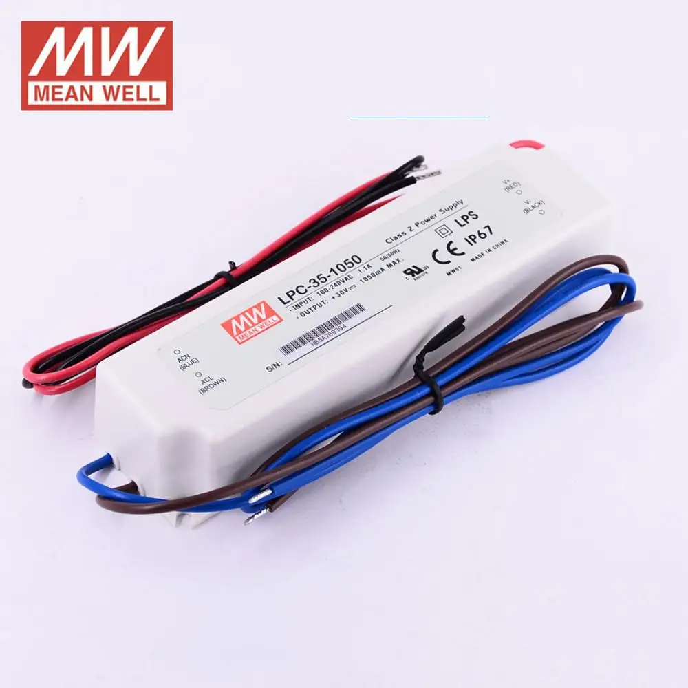 MEAN WELL LPC 35 IP67 Светодиодный источник питания 700mA 1050mA 1400mA постоянный ток