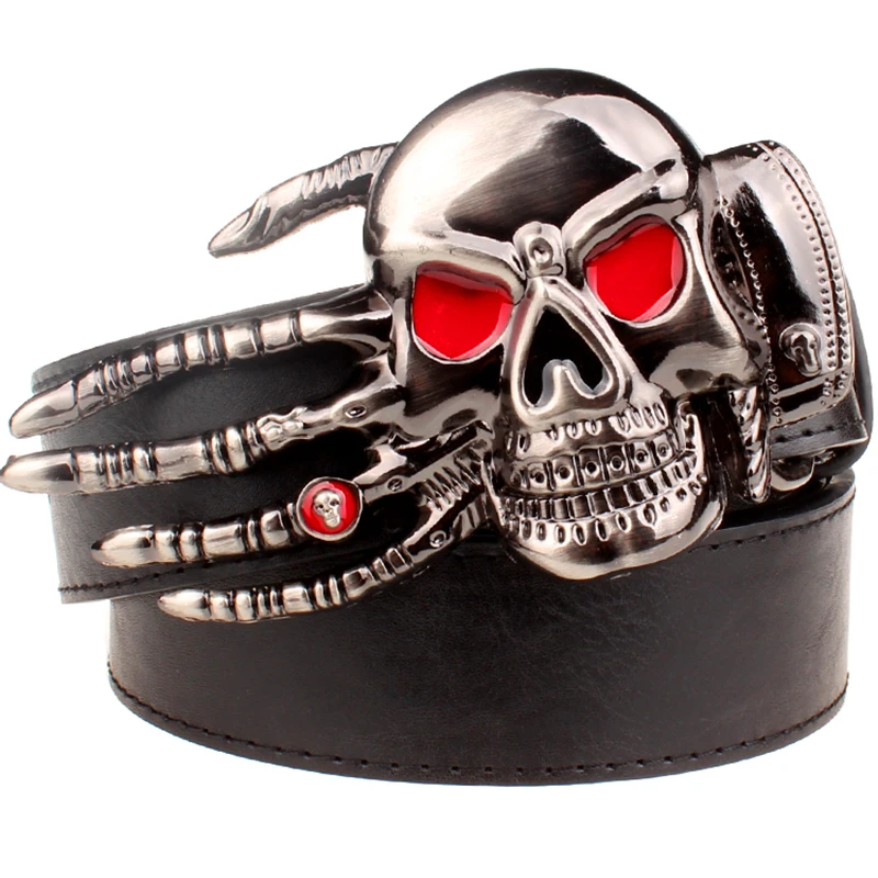 

PUNK style belt heavy metal skull belt red eye devil hand hip hop rock belts big skull head show decoration waistband gift