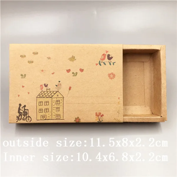 11.5x8x2.2cm 10 pcs various sizes of vintage kraft paper drawers a variety of patterns design wedding candy / chocolate / cookie box - Цвет: 11.5x8x2.2cm