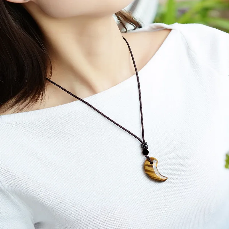 Ожерелье натуральный желтый тигровый глаз подвеска Кристалл аксессуары шнурок