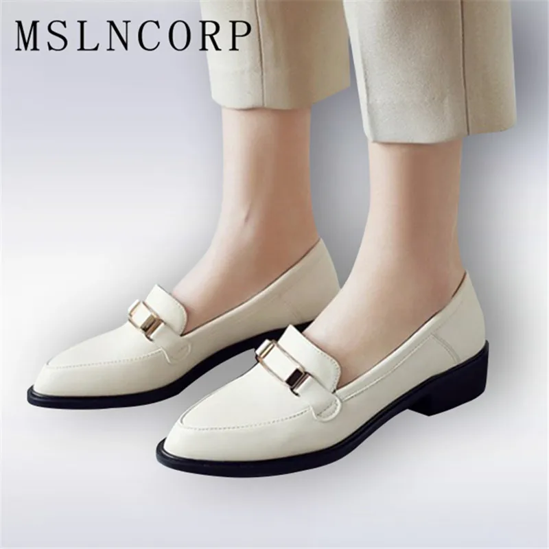 Plus Size 34-43 Spring Autumn Women Casual Pointed Toe Oxford Shoes for Woman Flats Comfortable Slip on Office Lady Single Shoes