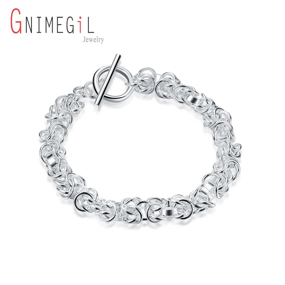 GNIMEGIL высокое качество 925 штампованные серебряные браслеты для женщин и мужчин