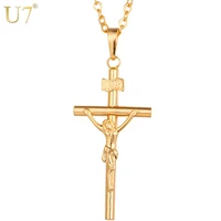 u7 cross necklace menwomen jewelry christmas gift wholesale trendy gold inri crucifix jesus chain pendant p327