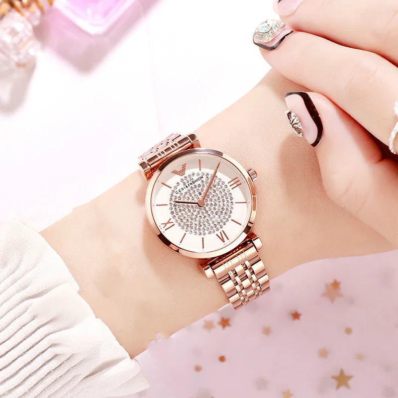GEDI брендовые модные роскошные женские кварцевые часы с ремешком из нержавеющей стали, ультратонкие часы с бриллиантами из розового золота, женские часы высшего класса - Цвет: Rose Gold White