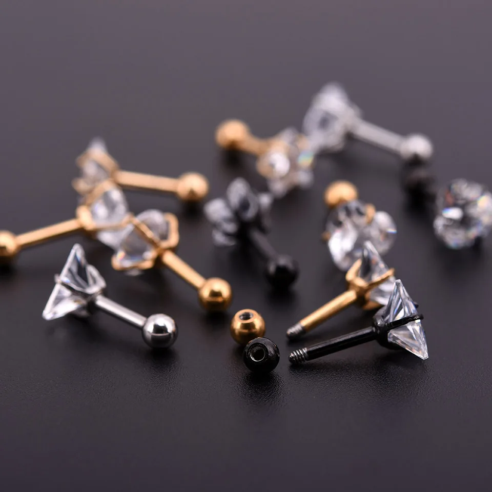 1 х золото цирконовое сердце-кристалл круглый шар язык губы бар кольцо из