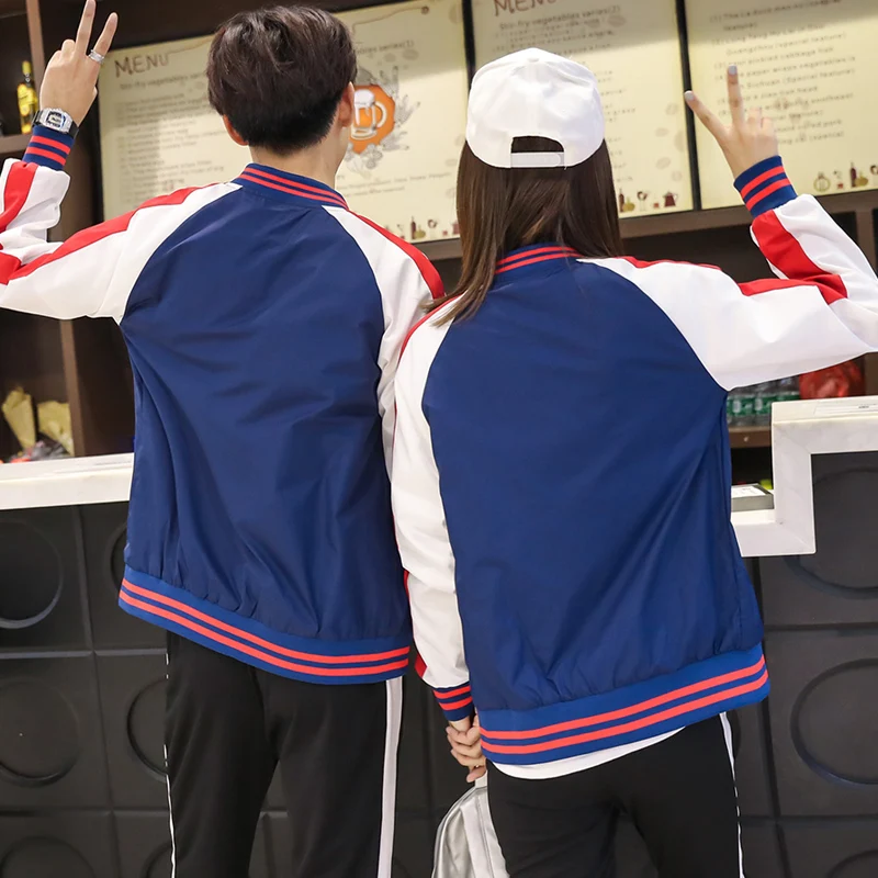 Пара куртка 2018 Весна Осень корейский стиль цветной блок бейсбольная форма Плюс