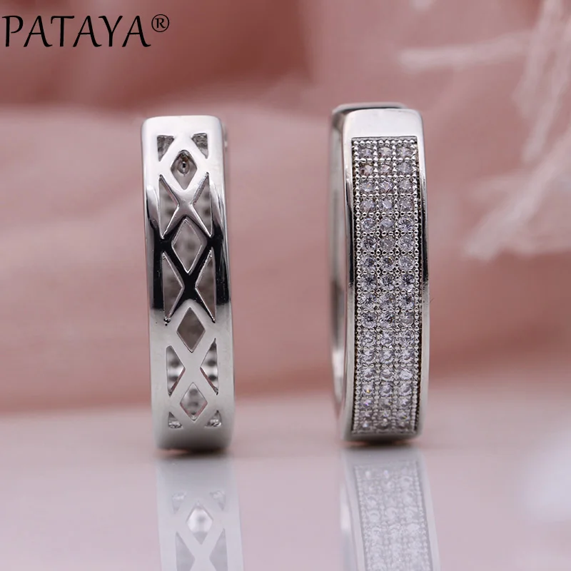 PATAYA новые полые большие круглые овальные серьги из белого золота женские модные свадебные уникальные ювелирные изделия круглые висячие серьги с натуральным цирконием