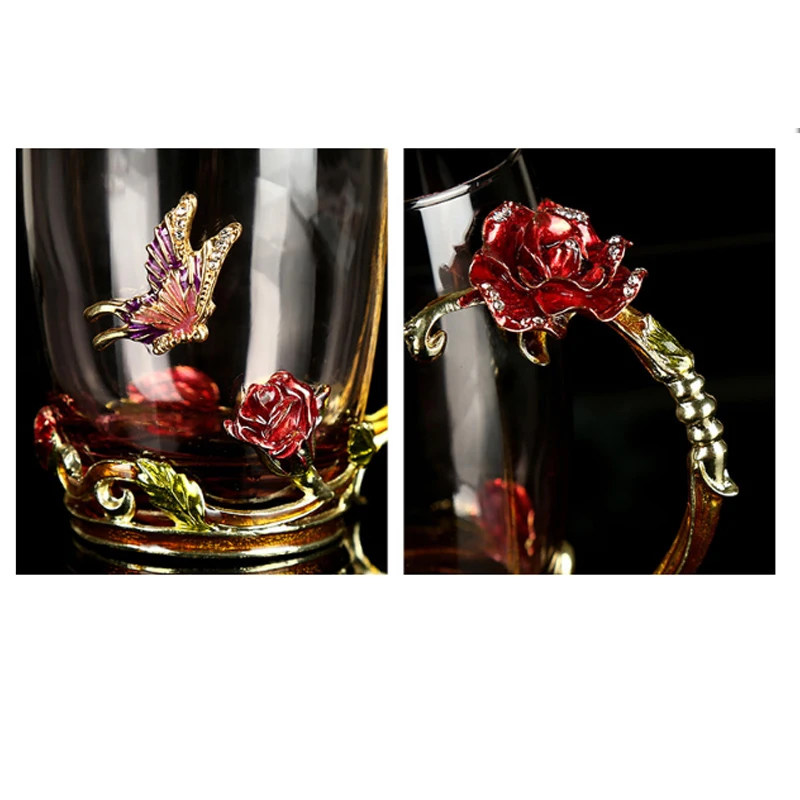 Винтажная стеклянная чашка с розами Классический чайный набор кристаллами и