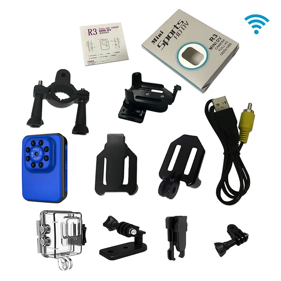 With Wifi Blue R3 WiFi мини камера HD 1080P микро камера инфракрасного ночного видения Мини спортивная DV камера циклическая запись для пеших прогулок и верховой езды - Цвет: With Wifi Blue