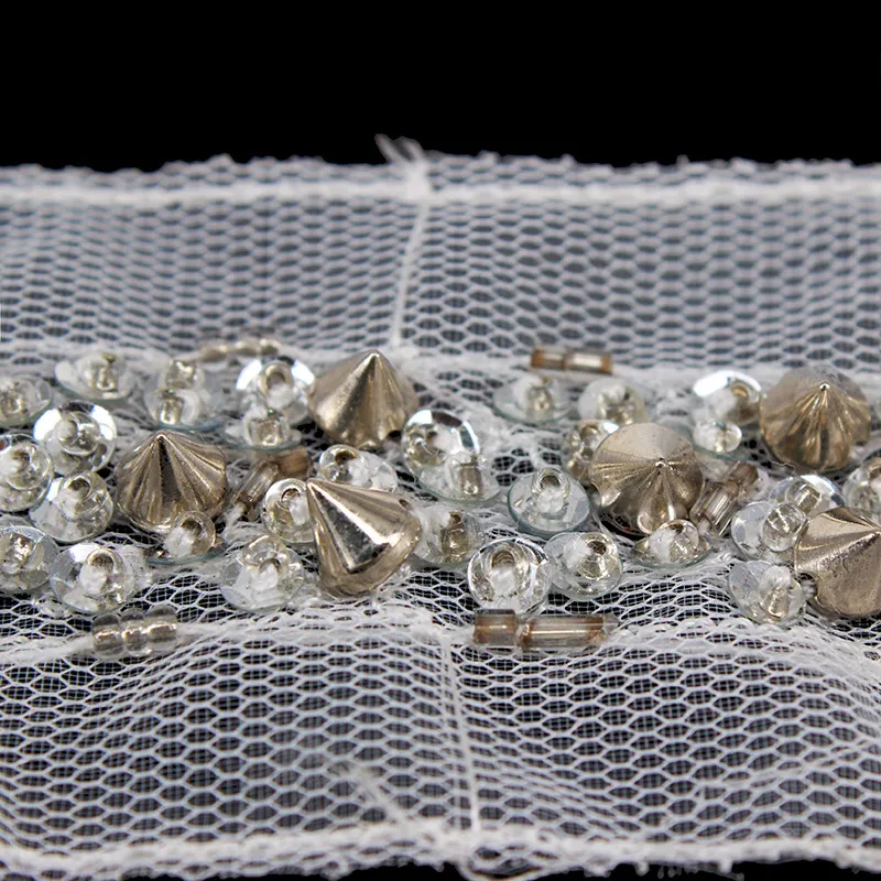 1yard Braided Beaded Sequin Rivets Trim Rhinestones Lace Ribbon Applique Decorated Bridal Dress Sewing Accessories T1555 | Дом и сад