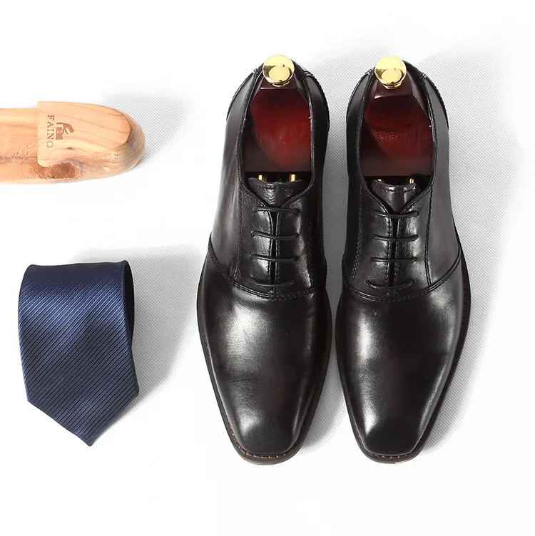 

Italian luxury formal dress shoes for men classic black square toe laced leather shoes business men's dress shoes wedding oxford