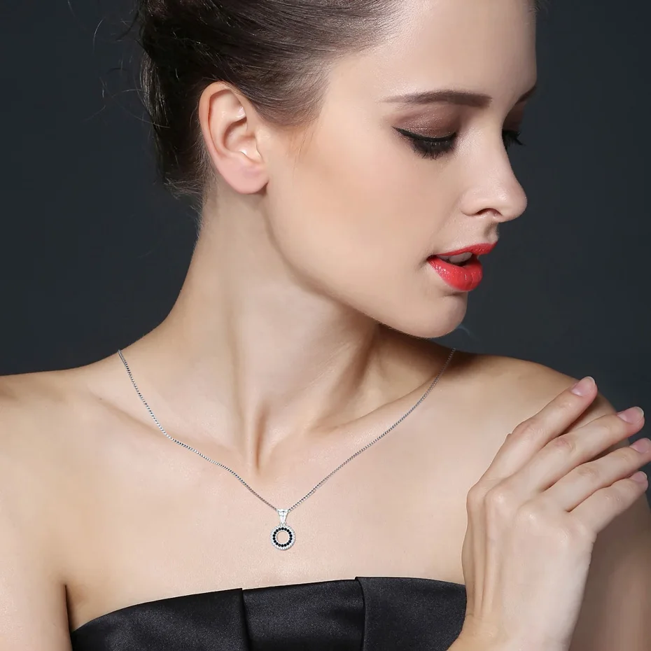 

[BLACK AWN] Real 925 Sterling Silver Jewelry Round Slide Necklaces Pendants for Women Party Gift P193