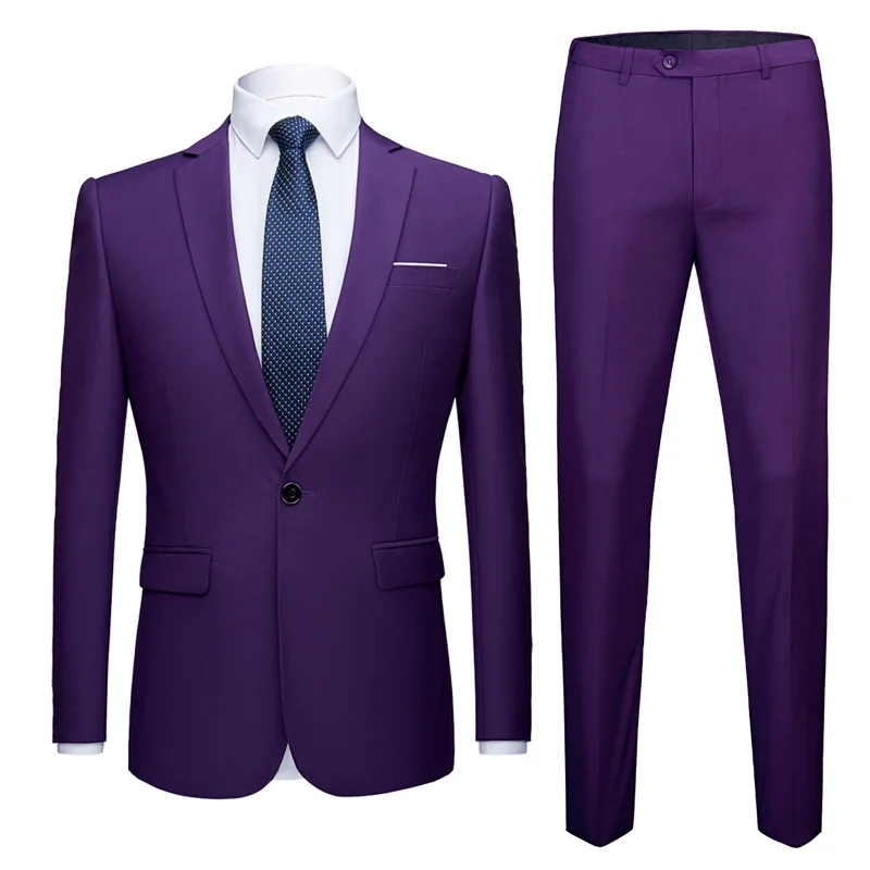 purple suit Синий 2 шт Для мужчин элегантная офисная обувь шаферы, Женихи куртка мужской костюм свадебные костюмы для выпускного для Для мужчин платье в деловом стиле мужской деловой/маскарадный костюм Homme 6XL - Цвет: purple suit