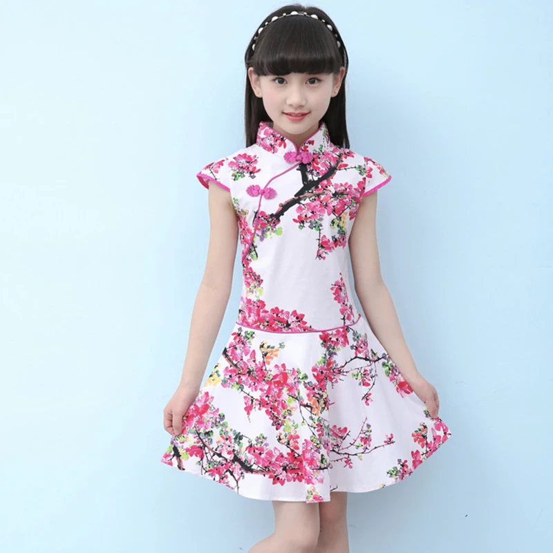 

2018 Children Cheongsam Dress Oriental Traditional Clothes Competition Performance Clothing Cotton Cheongsam Girl Skirt Qipao