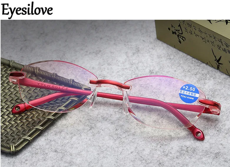 Rimless женские очки для чтения ультра светильник алмазные режущие пресбиопические