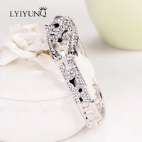 lyiyunq classic leopard bracelets for women fashion brand animal cute rhinestone wedding jewelry silver plated crystal bracelet