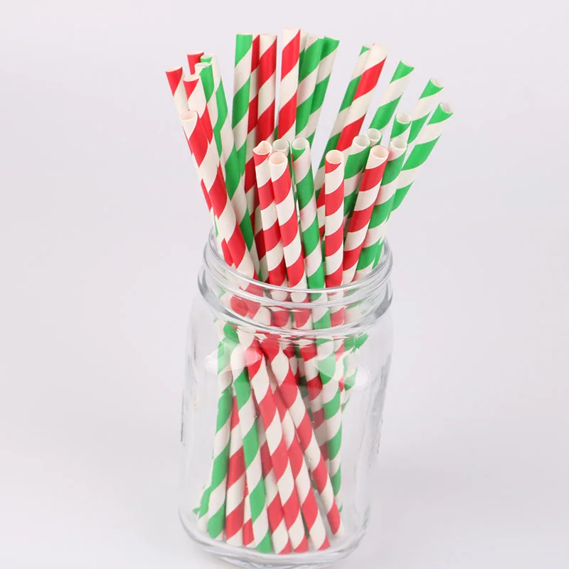 25pcs Red Green Stripe Paper Straws Christmas Favors Drinking Kids Birthday Party Decoration Supplies | Дом и сад