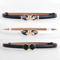 fashion new brand pu leather woman thin belt metal gold buckle crystal fish trendy belts for women color black white red adjust