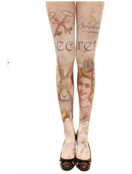 10pcs Princess sweet stocking elastic stockings rompers leggings pantyhose rabbit girl tattoo print most fashion 2022 | Женская одежда