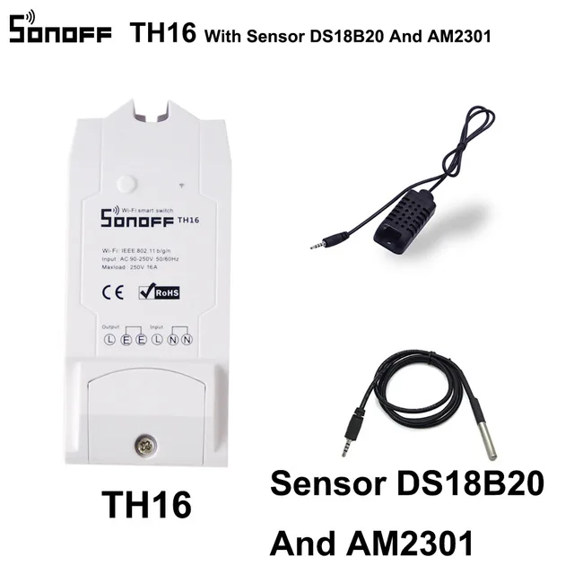 Sonoff TH16 умный переключатель для мониторинга температуры и влажности, Wifi, умный переключатель, комплект домашней автоматизации, работает с Alexa Google 16А 3500 Вт - Комплект: Набор4