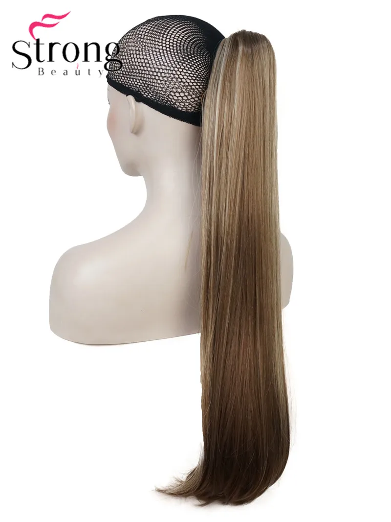 StrongBeauty, длинные прямые накладные волосы на заколках "конский хвост", 26 дюймов, синтетические, стойкие к нагреванию, цвет на выбор