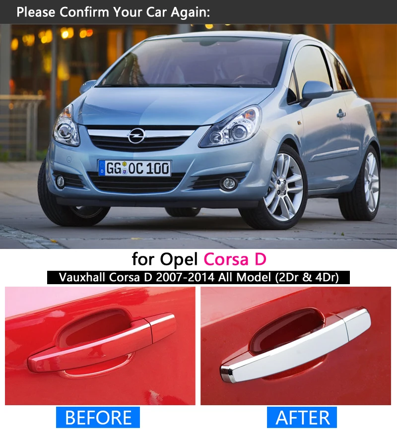 Набор хромированных накладок на ручки для Opel Corsa D 2007-2014 Vauxhall 2008 2009 2010 2012 2013
