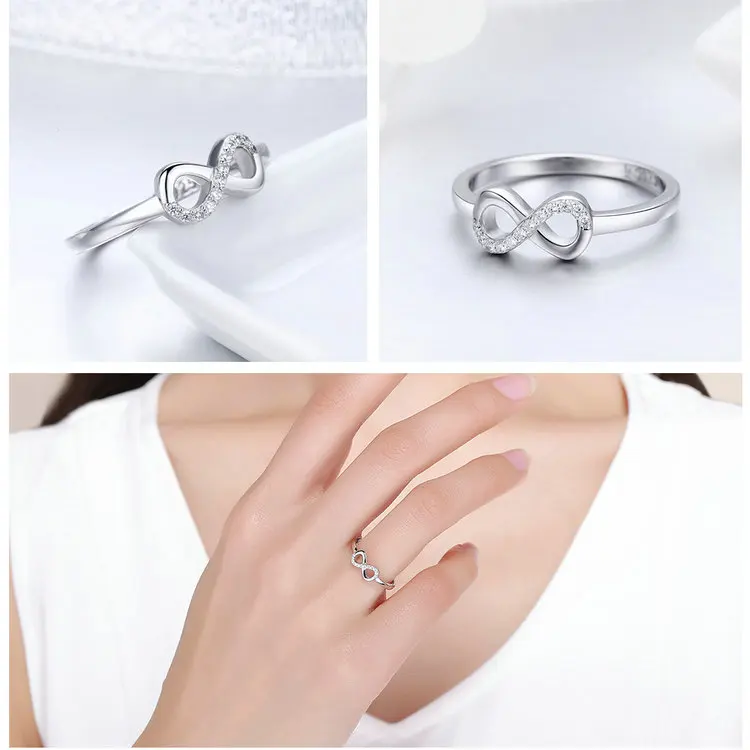 BAMOER горячая Распродажа 925 пробы серебряные кольца Forever Infinity Love для женщин украшения на свадьбу, годовщину Anel SCR332