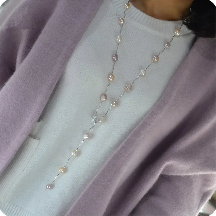 Цепочка с натуральным жемчугом 90 см 9 х11 мм|necklace jewelry|designer jewelryfashion jewelry |
