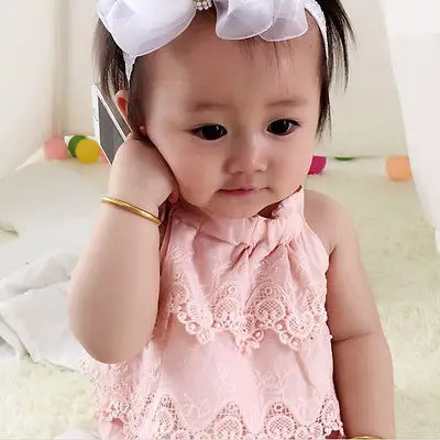 

Summer Pink Lace Romper Baby Girls Crocheted Sleeveless Spaghetti straps Jumpsuit Outfit Sunsuit Flower Clothes 0-18M