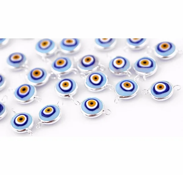 10 шт. 925 Серебро Double Side 8 мм Турецкая бисер зло голубой глаз ручной работы Керамика
