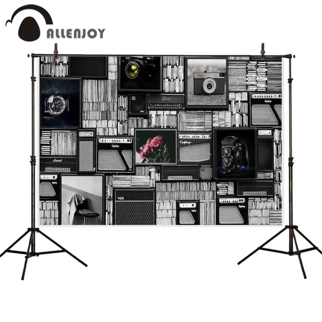 Фон для фотосъемки Allenjoy черная винтажная художественная камера стул радио
