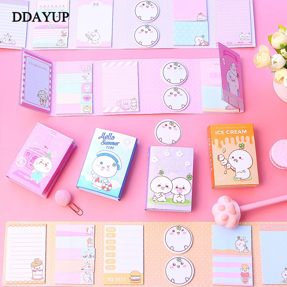 1 шт. Kawaii милый мультфильм блокнот Липкие заметки 6 складной подарки школьные