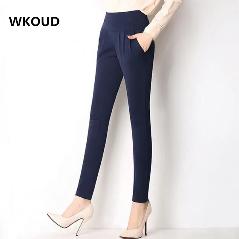 

WKOUD Women Harem Pants Solid High Waist Pencil Pant Female Slim Trousers With Pockets Plus Size Blazer Pants Casual Wear P8005