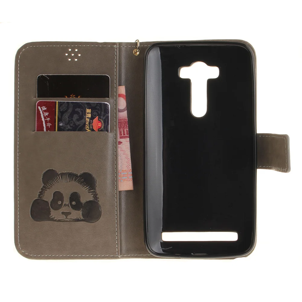 Panda Pattern Embossing Holster PU Leather Wallet Protective Mobile Phone Cases For Asus Zenfone 2 Laser ZE551KL Case Flip Cover | Мобильные