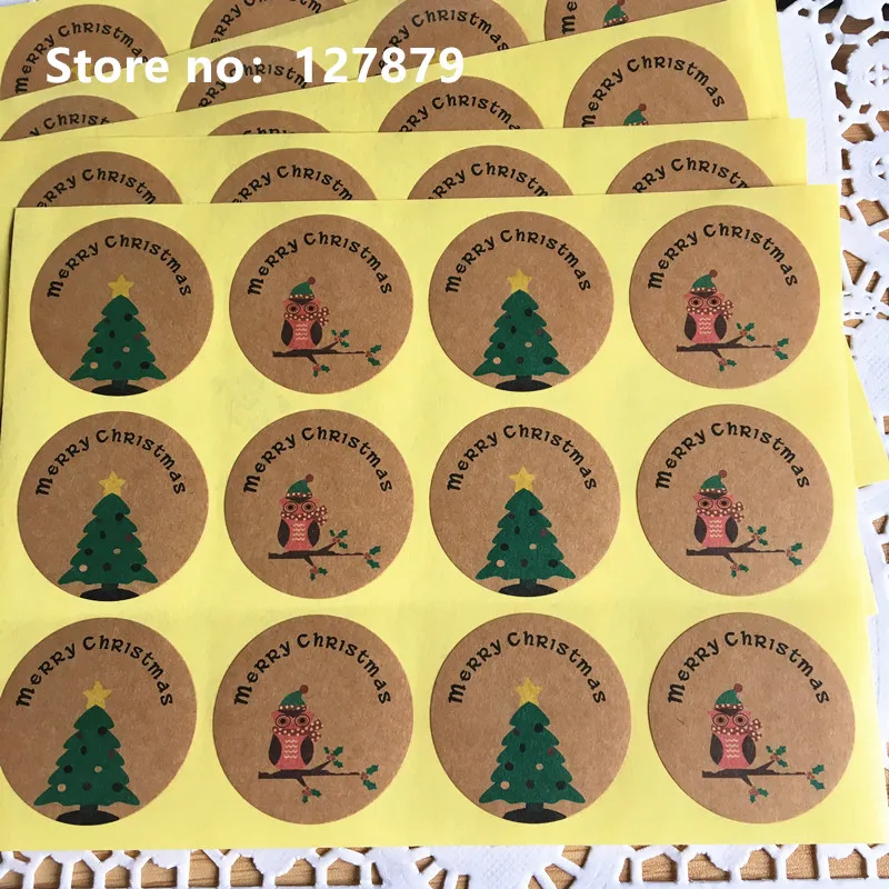 

120pcs Size:35mm DIY Scrapbooking Merry Christmas Gift Kraft Sticker Cookie/Cake/Gift Labels Stickers Kitchen Sweets Party Seal