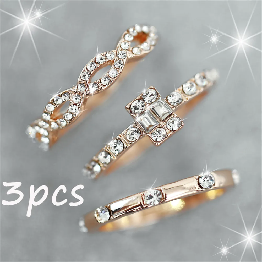 Женский набор колец Infinity из 3 шт./компл. с кристаллами для влюбленных пар