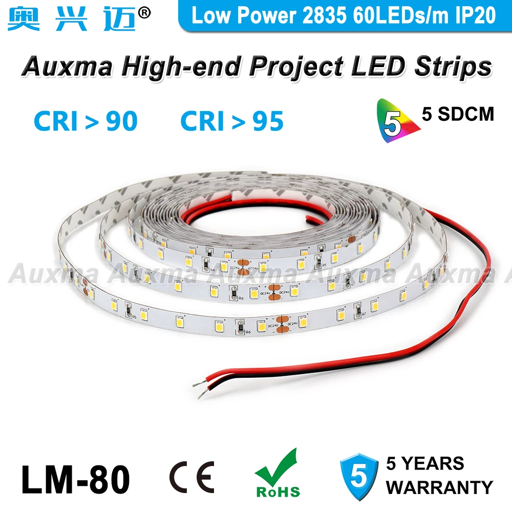 Низкая Мощность 2835 60leds/m Светодиодные ленты, CRI95 CRI90, IP20 DC12V/24 V, 4,8 Вт/м, 300 светодиодов/катушка, 5 м/катушка-водонепроницаемый, для в помещении, спальня
