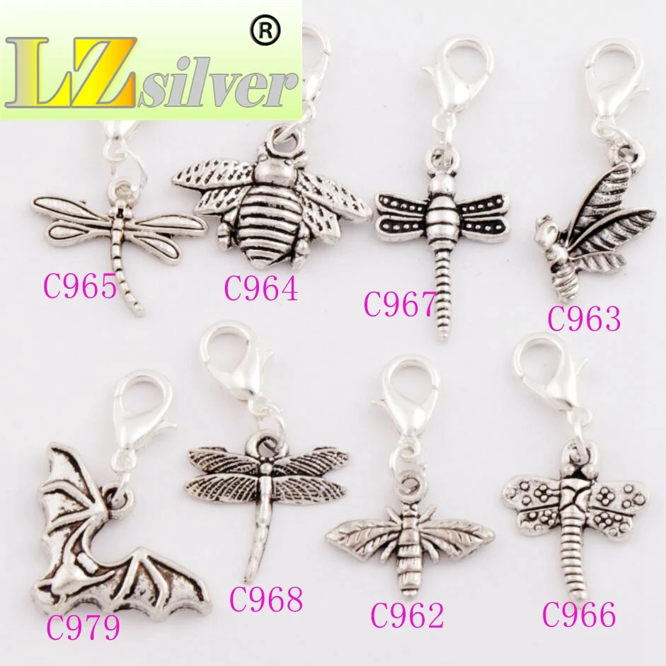 

Dragonfly Bee Insect Clasp European Lobster Trigger Clip On Charm Beads CM19 8pcs mixed Zinc Alloy