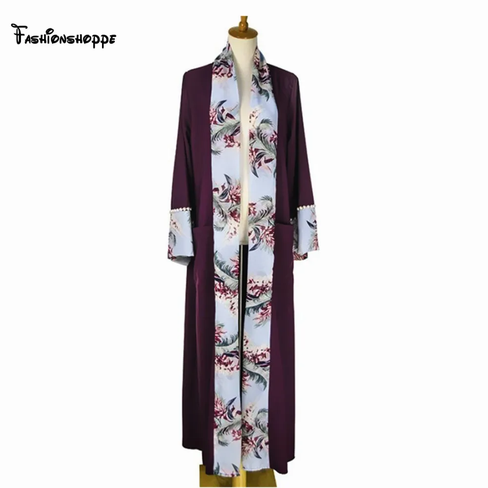 Платье-кардиган с принтом Abaya длинное платье для женщин-мусульманок жемчугом |