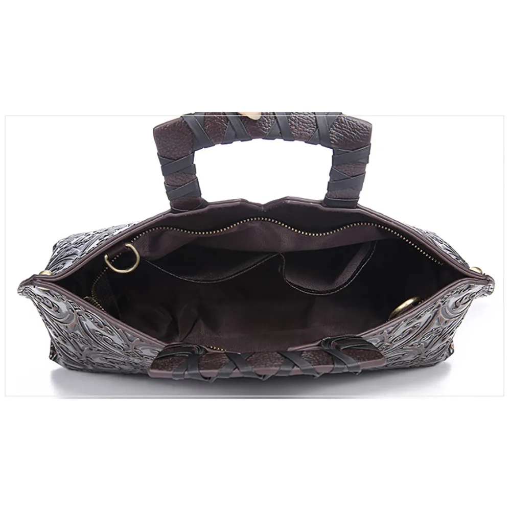 Женская сумка из натуральной тисненой кожи винтажная Сумка-тоут воловьей