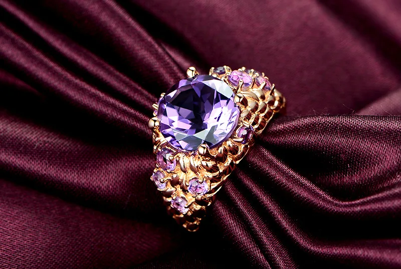 Роскошное кольцо с натуральным аметистом женское 14 к розовое золото Bague Etoile Gemstone Anillos De Ring Bizuteria Agate кольца со стразами NoEnName