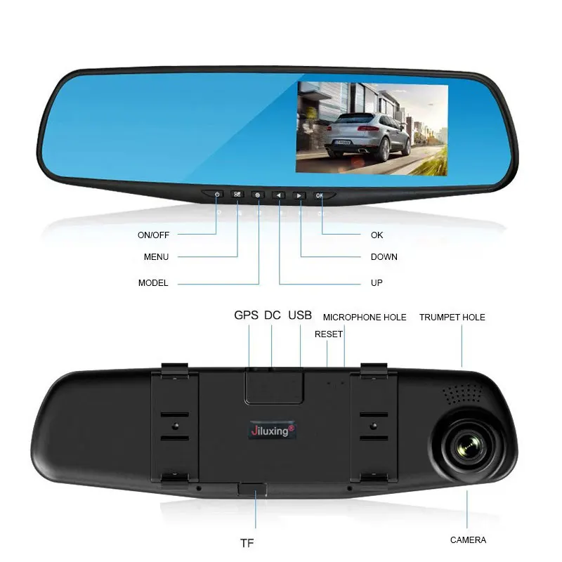Jiluxing H03S 4 3 &quotFHD 1080P Автомобильный видеорегистратор с двойным объективом