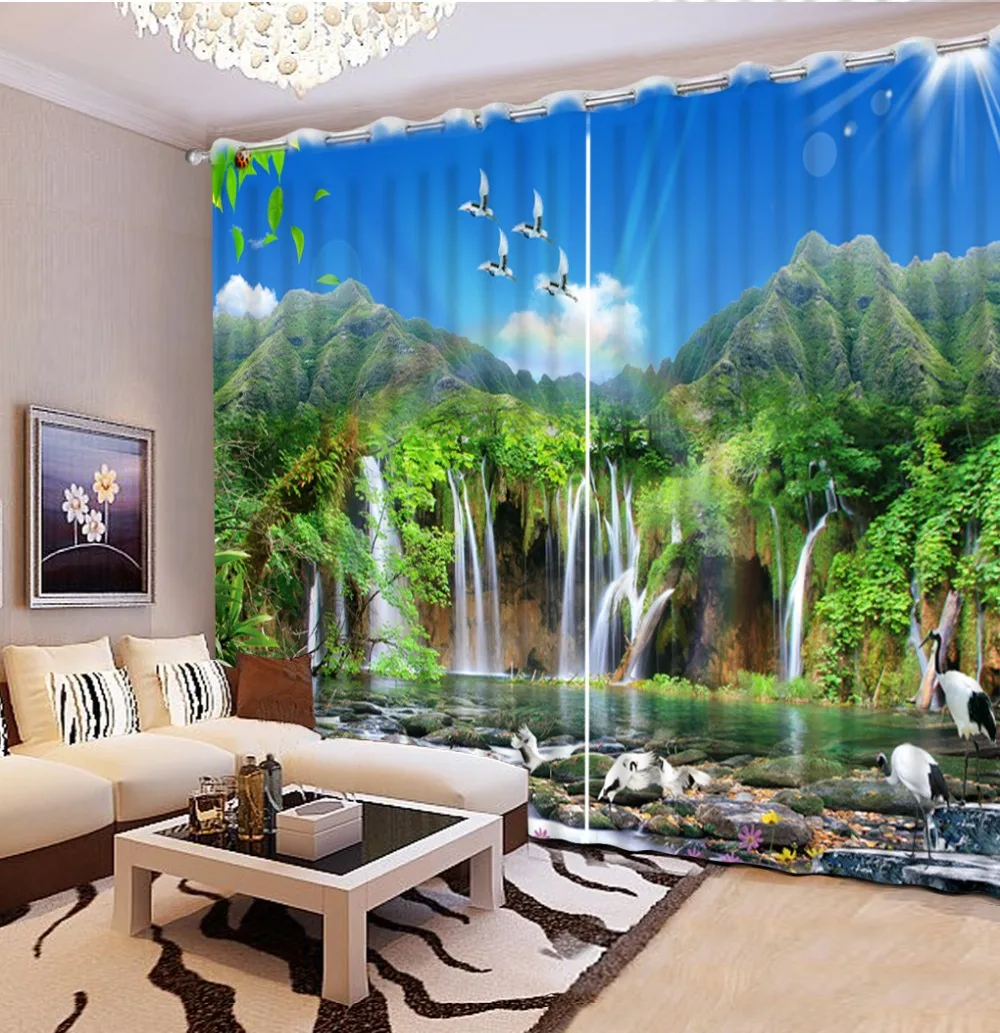 

customize high shading blackout curtain Sunshine landscape mountain peak bedroom livingroom 3d curtains 2019