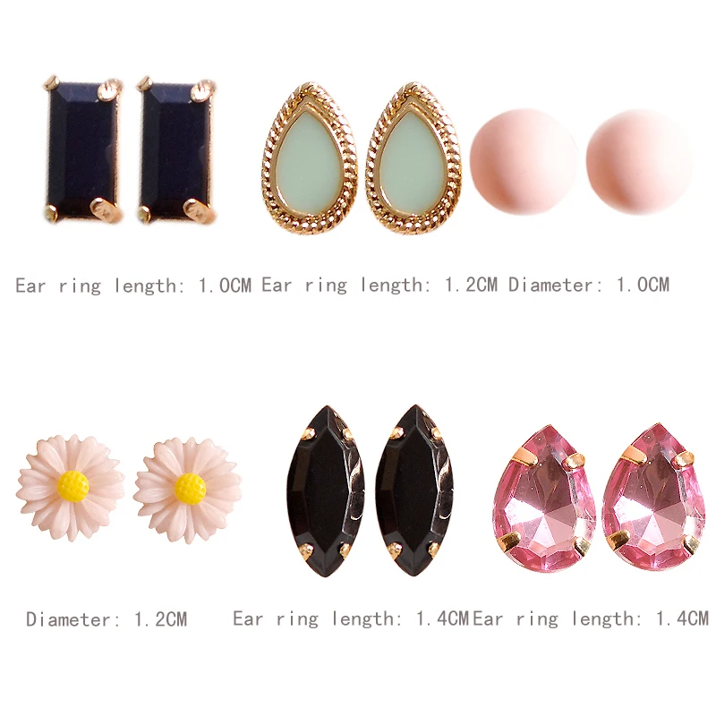 Fashion women's jewelry wholesale girls birthday party earrings beautiful pink green black 6 pair /set free shipping | Украшения и