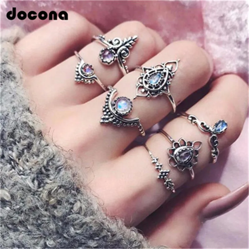 Docona 7 шт./компл. модные богемные Стразы серебряного цвета Корона костяшки